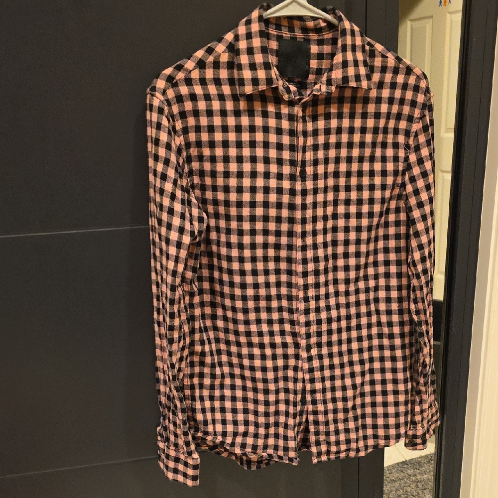 H&M Black and Orange Plaid Casual Shirt